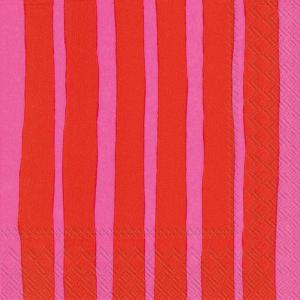 IHR Ideal Home Range Party Napkins Marimekko Disposable 3-Ply Paper Lunch Napkin Pack, 6.5″ x 6.5″, Orkanen Linen/Black, 20-Count(Raide Red/Pink)