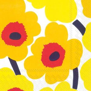 IHR Ideal Home Range Party Napkins Marimekko Disposable 3-Ply Paper Lunch Napkin Pack, 6.5″ x 6.5″, Unikko Dark Yellow, 20-Count