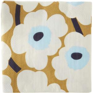 Boston International IHR Marimekko Cocktail Beverage Paper Napkins, 5 x 5, Unikko Cream/Gold, 1 Count (Pack of 20)