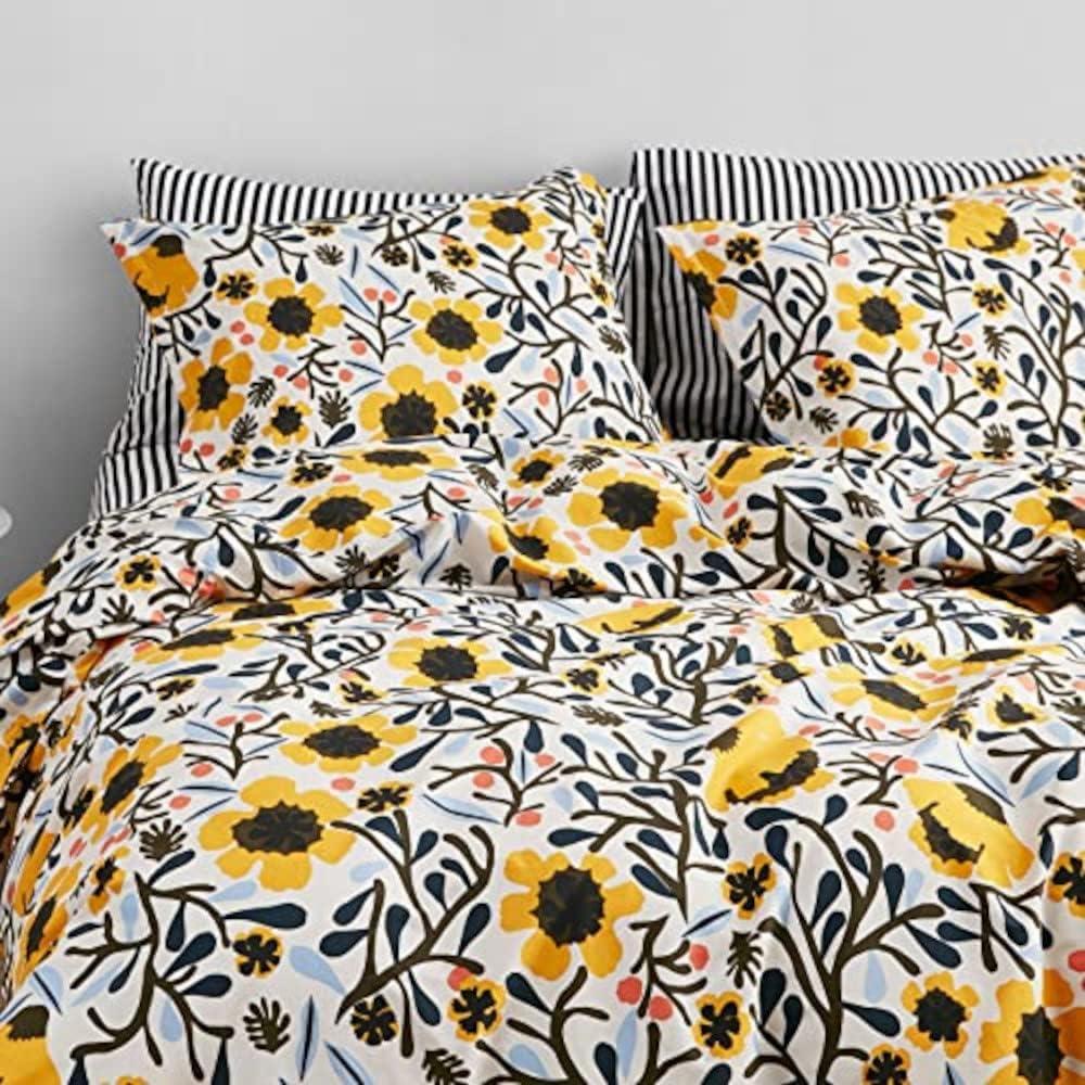 imageMarimekko Queen Duvet Cover Set Cotton Percale Bedding with Matching Shams All Season Home Decor Mykero Multicolor Queen