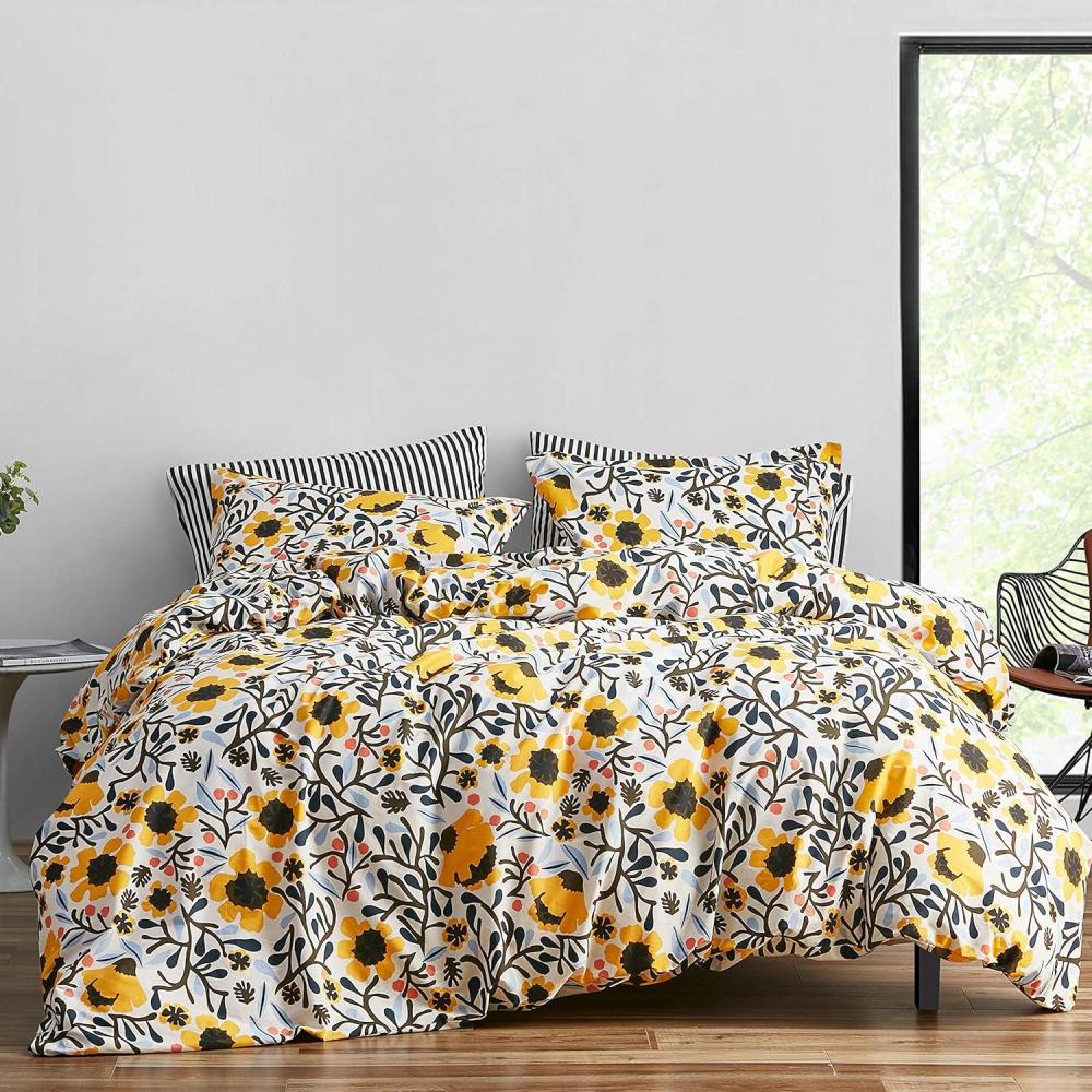 imageMarimekko Queen Duvet Cover Set Cotton Percale Bedding with Matching Shams All Season Home Decor Mykero Multicolor Queen