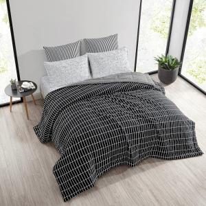 Marimekko | Pieni Tiiliskivi Collection | Blanket-Ultra Soft Brushed Microfiber with Alt Down, Lightweight & Reversible Bedding, Queen, Black(Black)