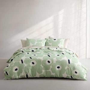 Marimekko – Queen Duvet Cover Set, Super Soft Organic Bedding, Casual Home Decor (Vesi Unikko Yellow, Queen)(Unikko Green)