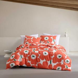 Marimekko – Queen Duvet Cover Set, Super Soft Organic Bedding, Casual Home Decor (Vesi Unikko Yellow, Queen)(Unikko Orange)