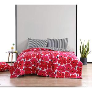Marimekko Blanket Cozy Reversible Bedding, Lightweight Home Decor for All Seasons, Queen, Pieni Unikko Red