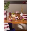 MARIMEKKO Oiva Räsymatto Coffee Mug – Refine Your Kitchen Décor with Our Iconic Stoneware – Stylish Porcelain Coffee Cups to Elevate Your Drinking Experience (6 oz)(Beige/Dark Red)