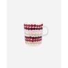 MARIMEKKO Oiva Räsymatto Coffee Mug – Refine Your Kitchen Décor with Our Iconic Stoneware – Stylish Porcelain Coffee Cups to Elevate Your Drinking Experience (6 oz)(Beige/Dark Red)