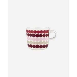 MARIMEKKO Oiva Räsymatto Coffee Mug – Refine Your Kitchen Décor with Our Iconic Stoneware – Stylish Porcelain Coffee Cups to Elevate Your Drinking Experience (6 oz)(Beige/Dark Red)