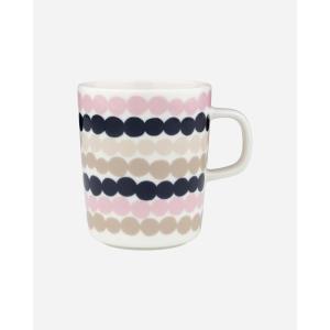 MARIMEKKO Oiva Räsymatto Coffee Mug – Refine Your Kitchen Décor with Our Iconic Stoneware – Stylish Porcelain Coffee Cups to Elevate Your Drinking Experience (6 oz)(Beige/Pink)