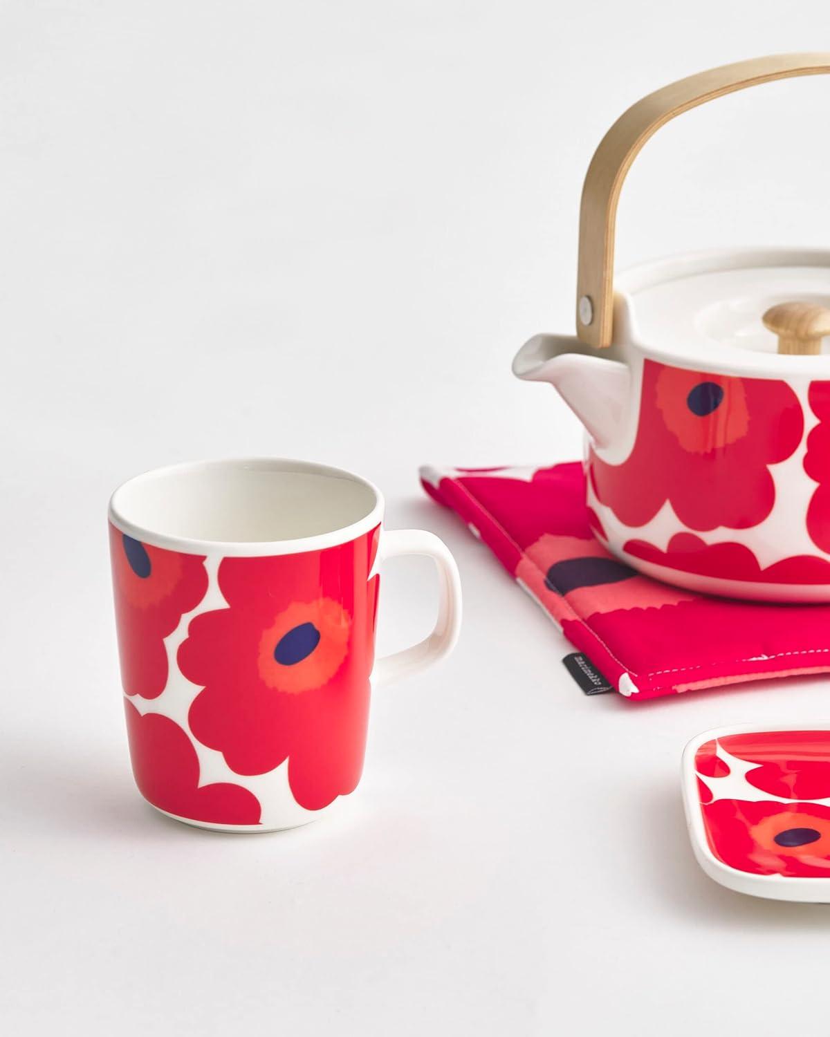 image:imageMARIMEKKO Unikko Oiva Stoneware Coffee Cup Set of 2 Refine Your Kitchen Dcor with Our Iconic Black amp White Stoneware Stylish Floral Coffee Cups to Elevate Your Drinking Experience 7ozUnikko Red