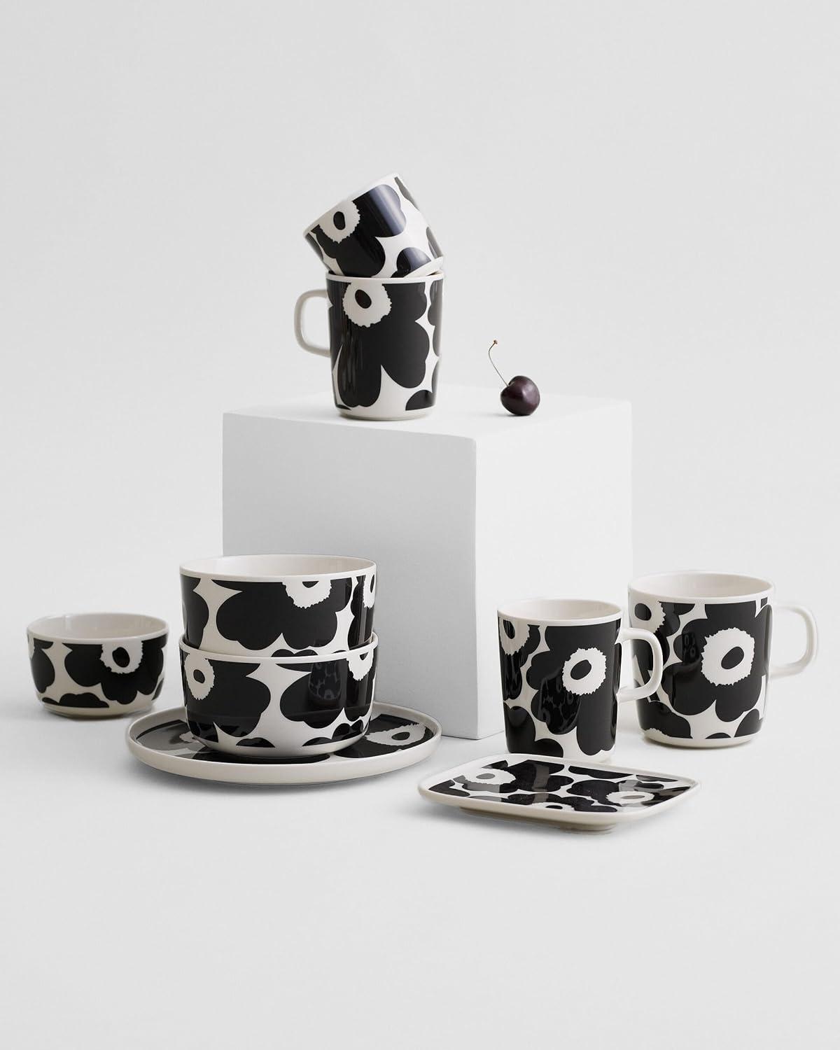 image:imageMARIMEKKO Unikko Oiva Stoneware Coffee Cup Set of 2 Refine Your Kitchen Dcor with Our Iconic Black amp White Stoneware Stylish Floral Coffee Cups to Elevate Your Drinking Experience 7ozUnikko Black