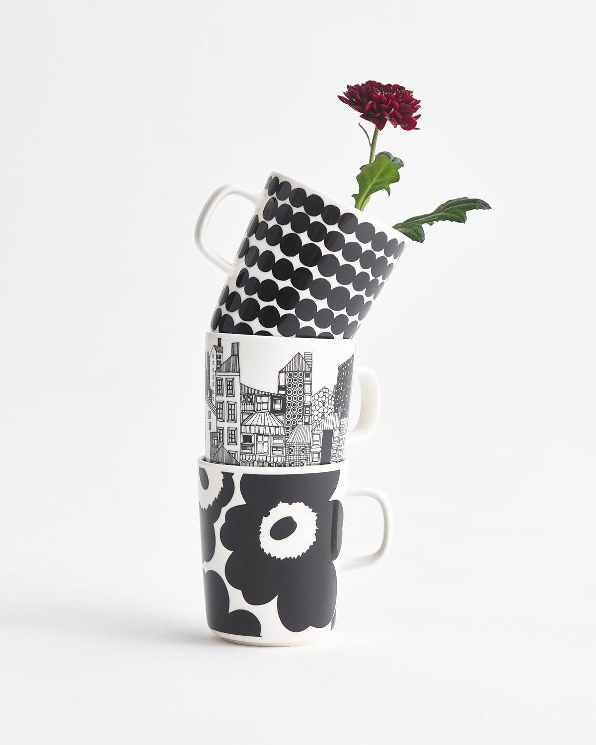 image:imageMARIMEKKO Unikko Oiva Stoneware Coffee Cup Set of 2 Refine Your Kitchen Dcor with Our Iconic Black amp White Stoneware Stylish Floral Coffee Cups to Elevate Your Drinking Experience 7ozUnikko Black