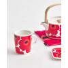 MARIMEKKO Unikko Oiva Stoneware Coffee Cup Set of 2 — Refine Your Kitchen Décor with Our Iconic Black & White Stoneware — Stylish Floral Coffee Cups to Elevate Your Drinking Experience (7oz)(Red)