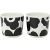 MARIMEKKO Unikko Oiva Stoneware Coffee Cup Set of 2 — Refine Your Kitchen Décor with Our Iconic Black & White Stoneware — Stylish Floral Coffee Cups to Elevate Your Drinking Experience (7oz)(Unikko Black)