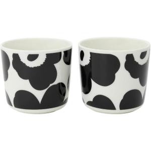 MARIMEKKO Unikko Oiva Stoneware Coffee Cup Set of 2 — Refine Your Kitchen Décor with Our Iconic Black & White Stoneware — Stylish Floral Coffee Cups to Elevate Your Drinking Experience (7oz)(Unikko Black)