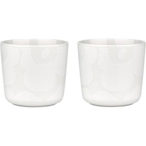 MARIMEKKO Unikko Oiva Stoneware Coffee Cup Set of 2 — Refine Your Kitchen Décor with Our Iconic Black & White Stoneware — Stylish Floral Coffee Cups to Elevate Your Drinking Experience (7oz)(Unikko White)